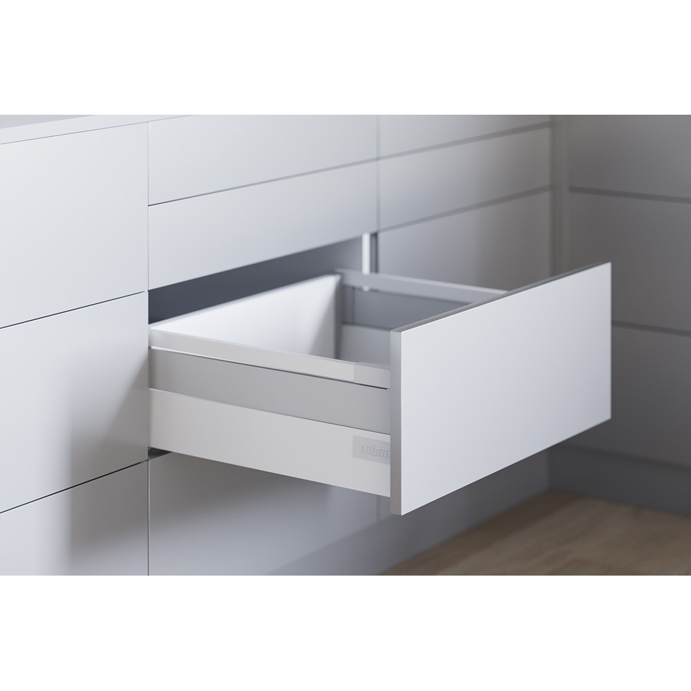 Комплект ящика Блюм TANDEMBOX antaro, высота C с релингом под вставку, TIP-ON BLUMOTION, 500 белый шелк