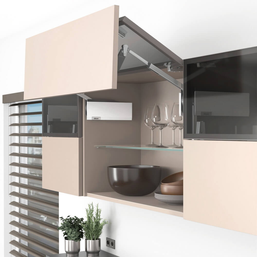 Комплект подъёмника Блюм AVENTOS HF top узкая алюминиевая рамка ВВЕРХУ 25/35 белый
