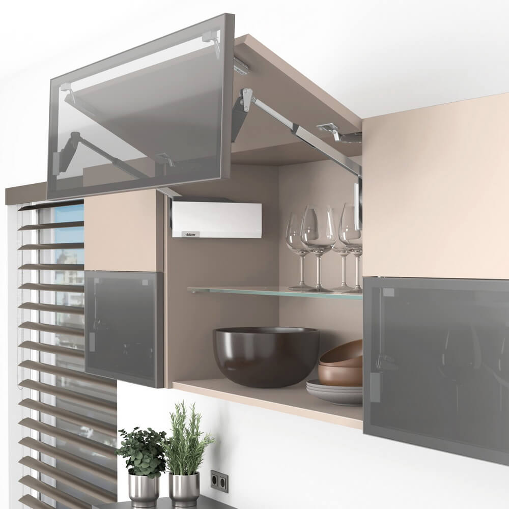 Комплект подъёмника Блюм AVENTOS HF top узкая алюминиевая рамка ВНИЗУ 25/35 белый
