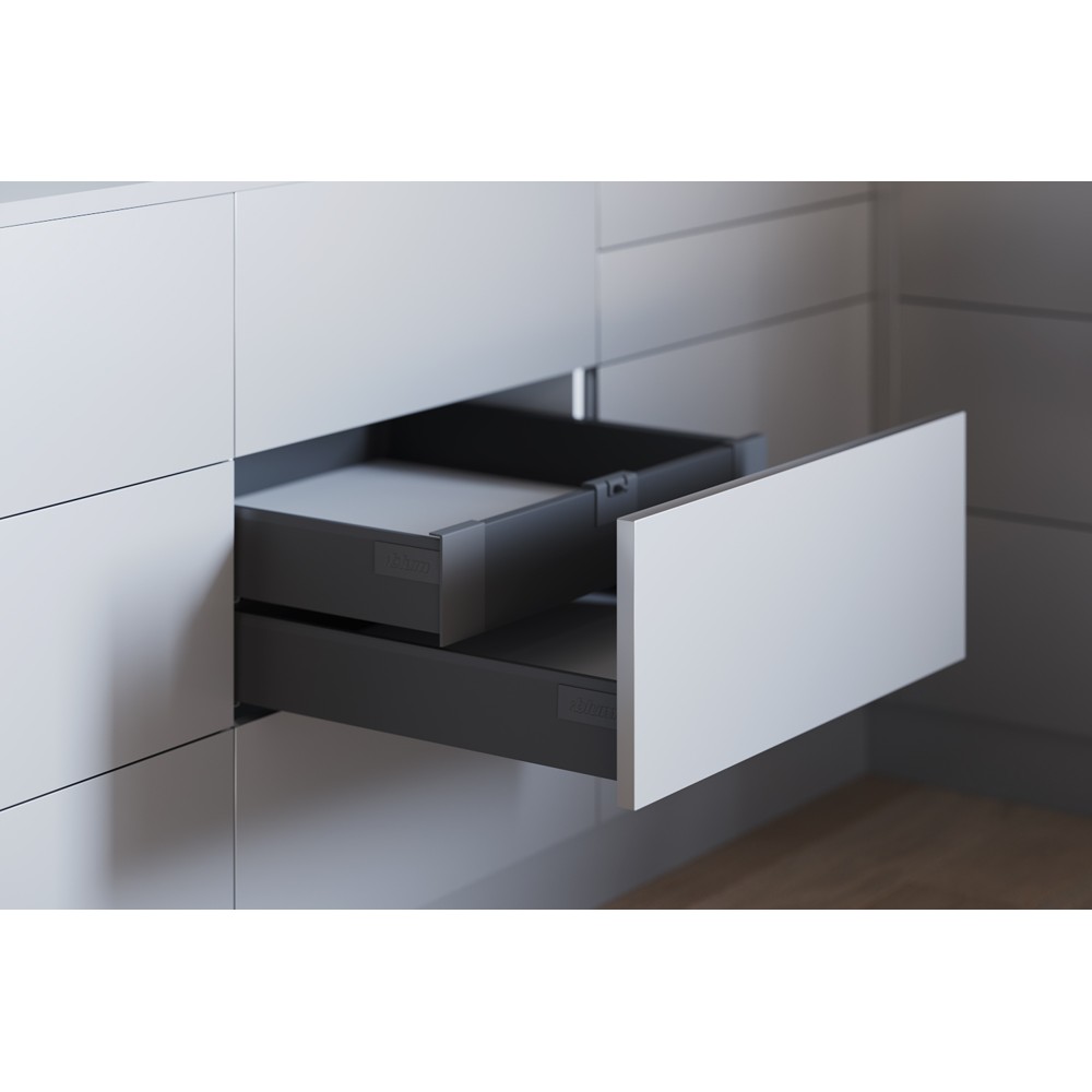 Комплект ящика Блюм TANDEMBOX antaro, внутренний ящик TIP-ON BLUMOTION, высота M 650 мм, серый ОРИОН 65кг