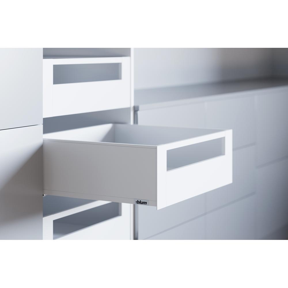 Комплект ящика Блюм LEGRABOX pure, внутренний ящик с релингом TIP-ON BLUMOTION высота C, 450 мм, белый шелк