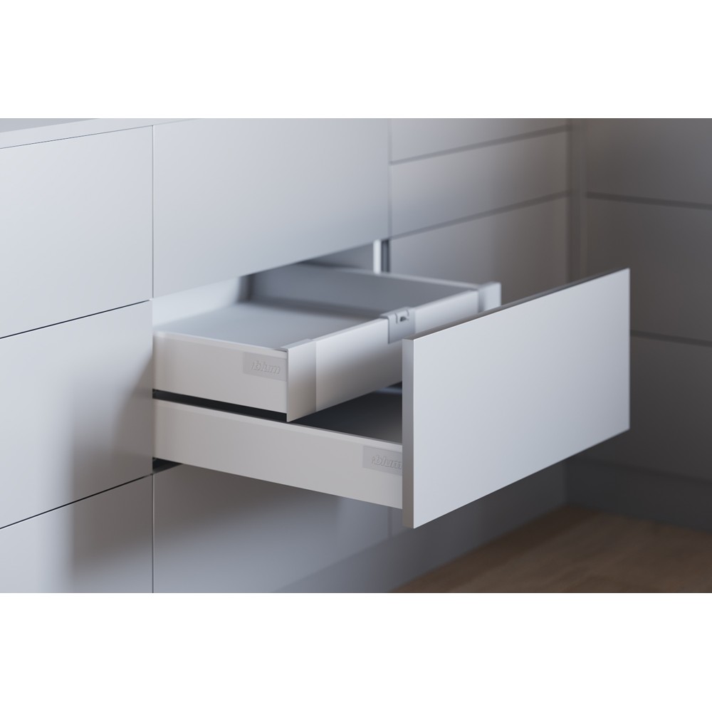 Комплект ящика Блюм TANDEMBOX antaro, внутренний ящик TIP-ON BLUMOTION, высота M 500 мм, белый шелк, 65 кг