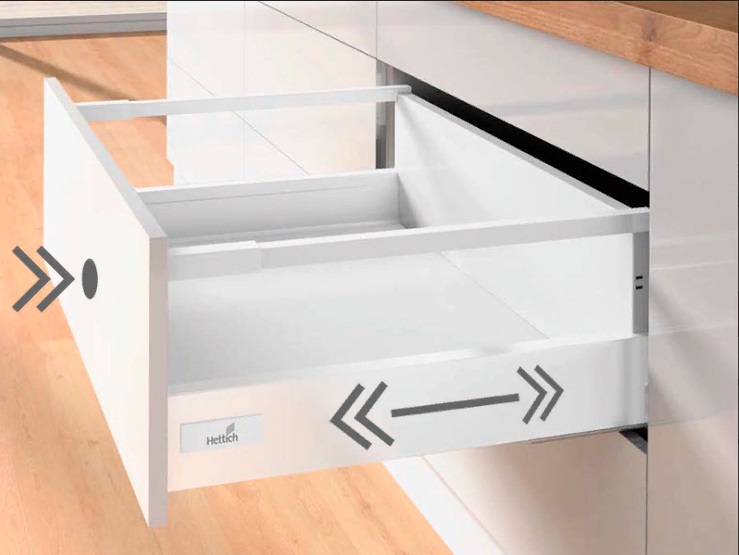 Комплект Хеттих ящика InnoTech Atira, полное выдвижение, H144, NL260, Push to open, белый, арт