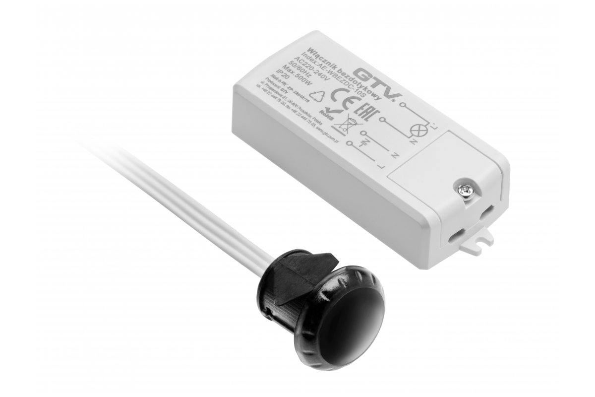 GTV ВЫКЛЮЧАТЕЛЬ БЕСКОНТАКТНЫЙ ВРЕЗНОЙ, 220V/500W, IP20, ДВУХФУНКЦИОНАЛЬНЫЙ, ПЛАСТИК, ЦВЕТ ЧЁРНЫЙ