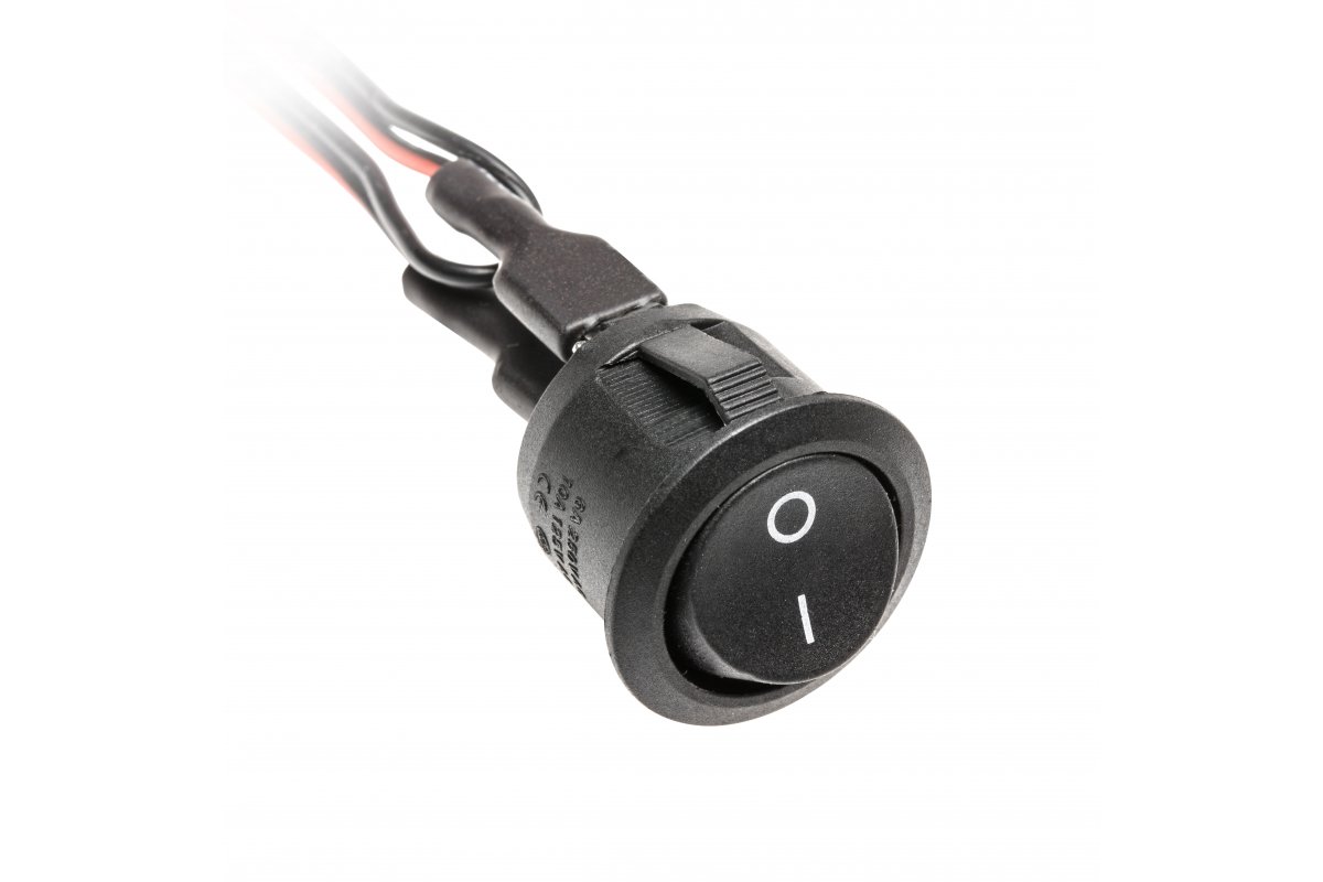 GTV ВЫКЛЮЧАТЕЛЬ МЕХАНИЧЕСКИЙ КРУГЛЫЙ ВРЕЗНОЙ, КЛАВИША 12V/36W, IP20, С ПРОВОДАМИ 0,1M MINI AMP, ЦВЕТ ЧЁРНЫЙ