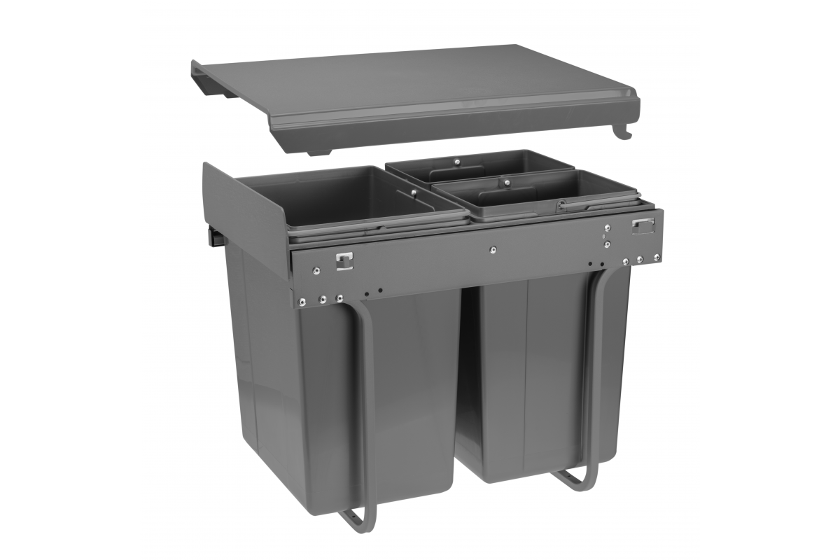 GTV ВЕДРО ДЛЯ МУСОРА НА ШАРИКОВОЙ НАПР, H=45ММ, ФАСАД=400ММ, 20L+2×10L, 480×345×430ММ, ЦВЕТ АНТРАЦИТ