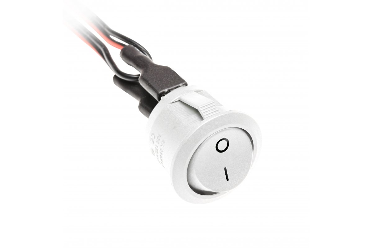 GTV ВЫКЛЮЧАТЕЛЬ МЕХАНИЧЕСКИЙ КРУГЛЫЙ ВРЕЗНОЙ, КЛАВИША 12V/36W, IP20, С ПРОВОДАМИ 0,1M MINI AMP, ЦВЕТ БЕЛЫЙ