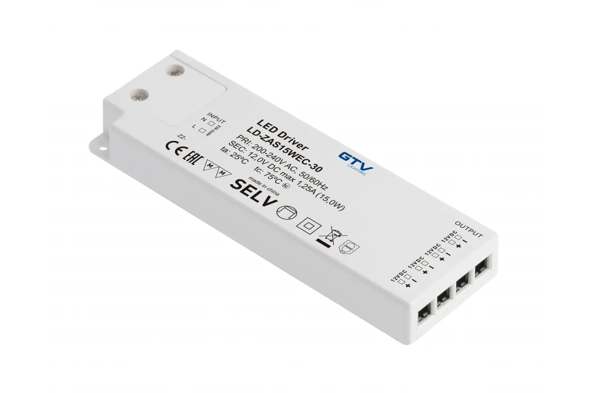 GTV БЛОК ПИТАНИЯ EASY CLICK 220V/12V/15W, IP20, 129×42×16MM, ПРОВОД ВИЛКА 1,5M, РАЗЪЁМ MINI AMP, ЦВЕТ ПЛАСТИК