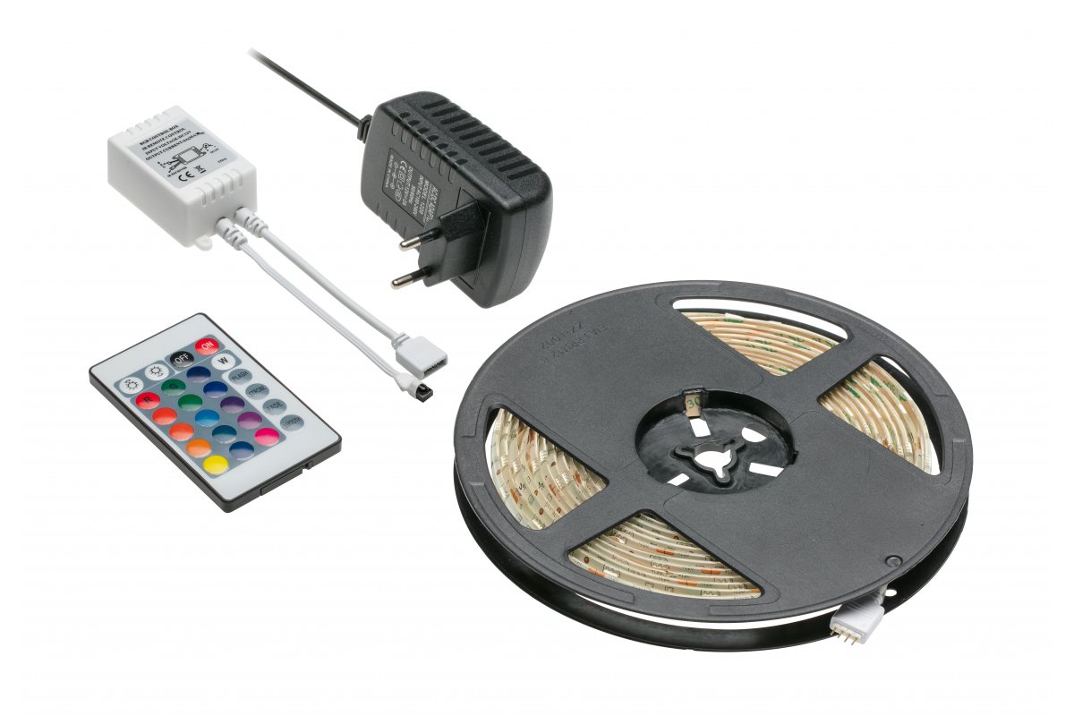 GTV ЛЕНТА СВЕТОДИОДНАЯ RGB, КОМПЛЕКТ, 150 LED, 12V, IP20, 25W, 10MM, 5M, КОНТРОЛЛЕР, БЛОК ПИТАНИЯ, ПУЛЬТ